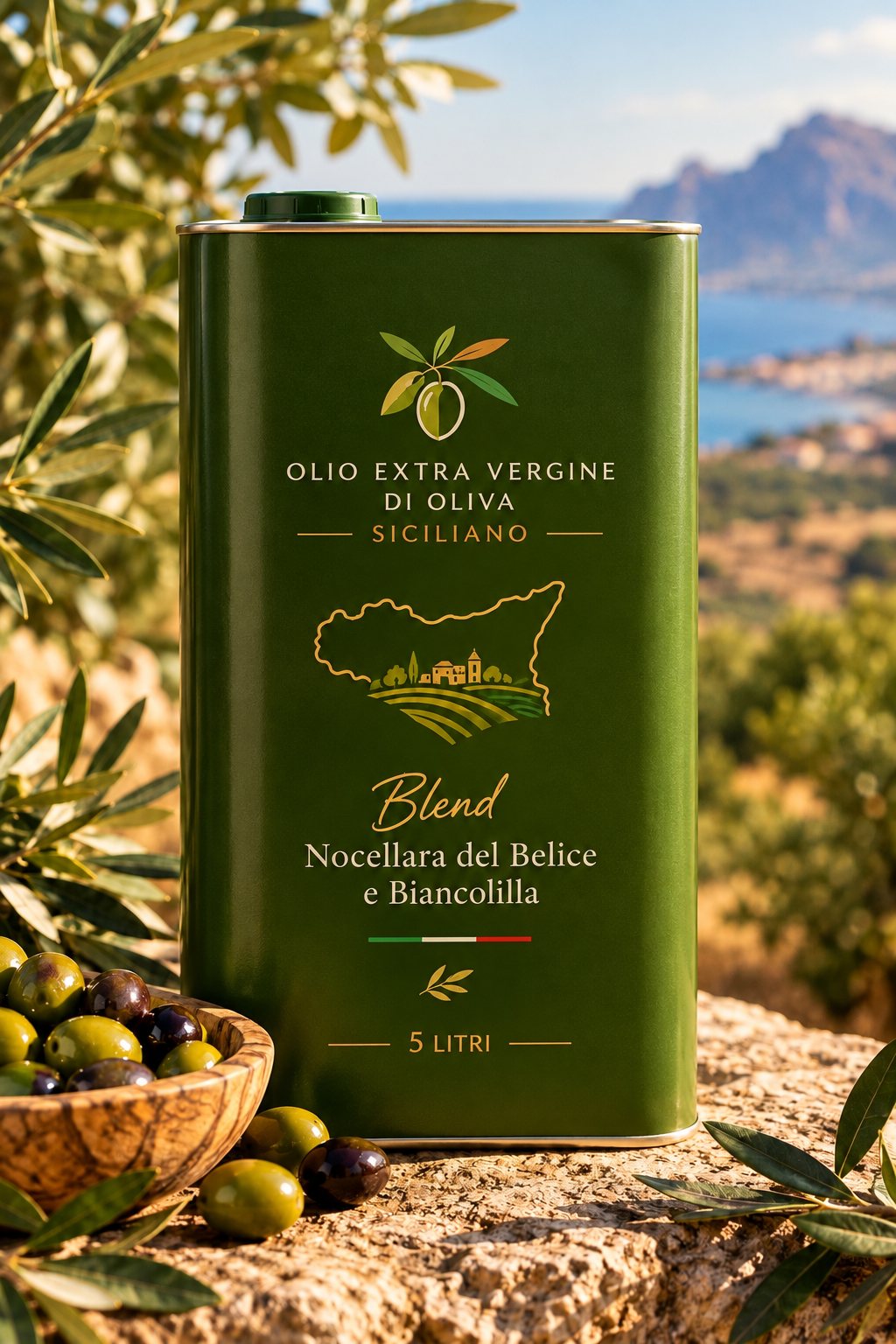 Latta di olio extravergine di oliva siciliano, blend di Nocellara del Belice e Biancolilla — Il Siculo Bio